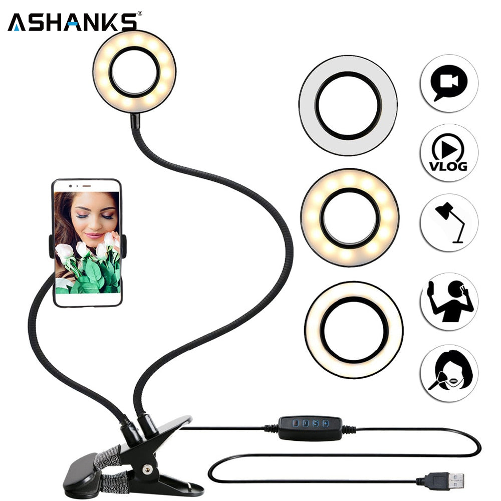 Photo Studio Selfie LED Ring Light with Cell Phone Holder for Youtube Tiktok Live Stream iPhone Android Makeup Camera Lamp