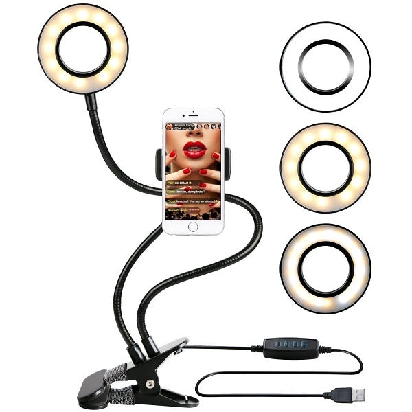 Photo Studio Selfie LED Ring Light with Cell Phone Holder for Youtube Tiktok Live Stream iPhone Android Makeup Camera Lamp